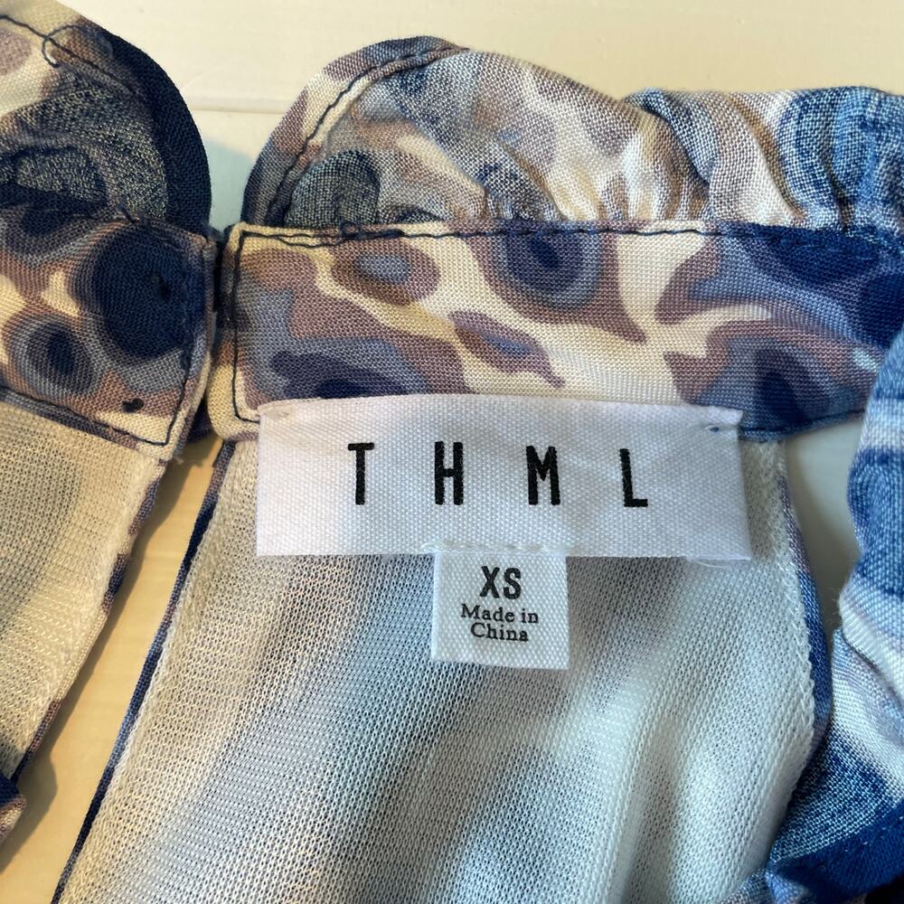 THML Halter Dress Ruffle Neck Tiered Lined Sz XS Tie Dye Print Beachy Coastal - Picture 2 of 11